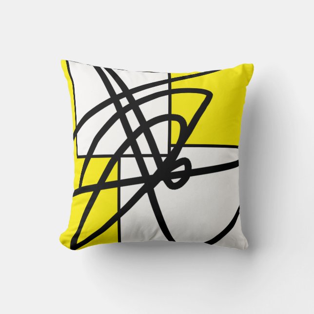 Coussin Abstrait Minimalisme Noir Jaune (Recto)