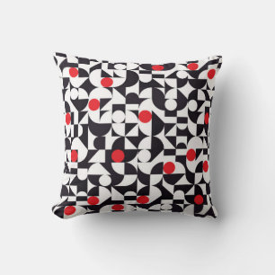 Coussin Abstrait minimaliste géométrique noir blanc et rou