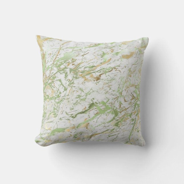 Coussin Abstrait Mint Green Gold Marbre blanc Luxe (Recto)