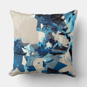 Coussin Abstrait, moderne, collage, bleu marine, turquoise