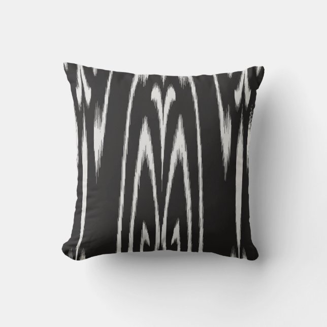 Coussin abstrait noir et blanc chic moderne d'ikat (Recto)
