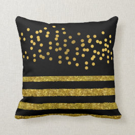 Coussin Abstrait noir et or pois de bande moderne 