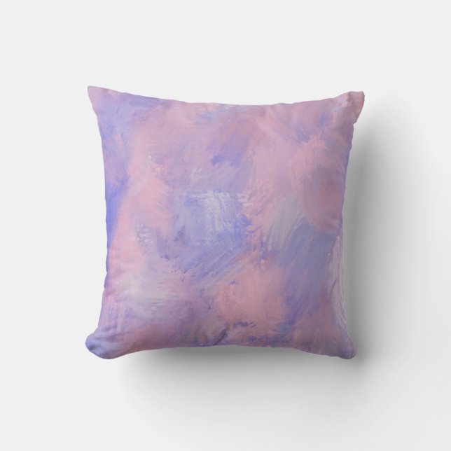 Coussin Abstrait Pastel Blush Rose et Bleu (Recto)