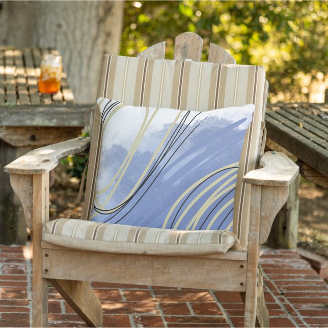 Coussin Abstrait Plage côtière bleu blanc or (Chaise)