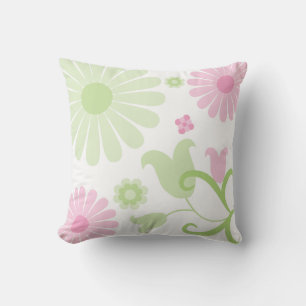 Coussin Abstrait Printemps vert bébé rose florale funky