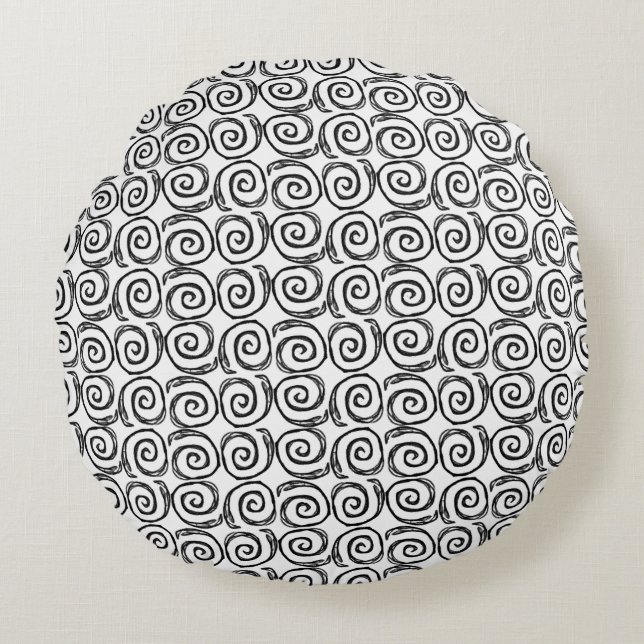 Coussin Abstrait rond noir et blanc (Devant)