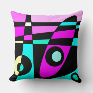 Coussin Abstrait Surf Turquoise Hot rose jaune noir