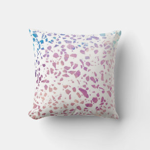 Coussin Abstrait Terrazzo Mosaic rose et Motif bleu