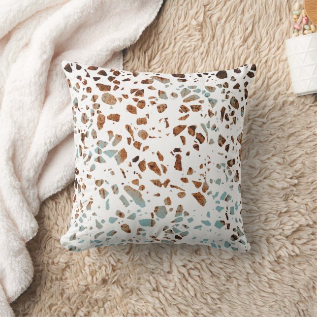 Coussin Abstrait Terrazzo Mosaic rouille Brown & Motif ble (Couverture)