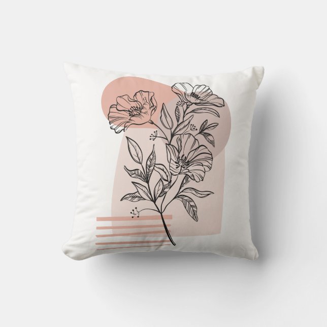 Coussin Abstraite ligne de fleurs art rose pastel (Recto)
