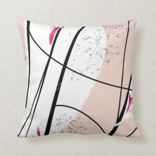 Coussin Abstraite ligne noire rose blanche