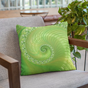 Coussin Abstraite spirale verte fractale