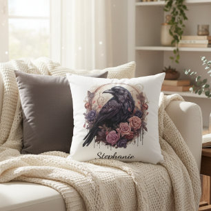 Coussin Académie gothique florale sombre Raven