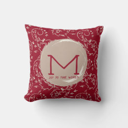 Coussin Accent de monogramme à défilement floral rouge pro