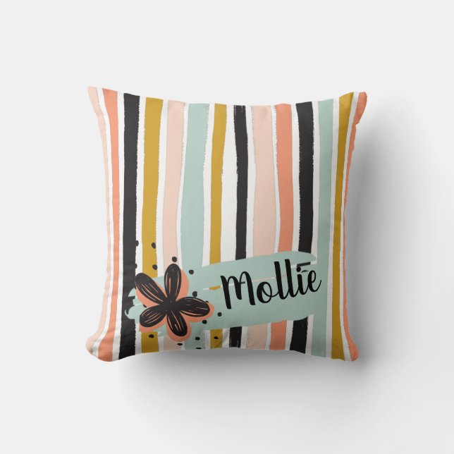 Coussin Accent Floral Motif Peint À La Main Rétro (Recto)
