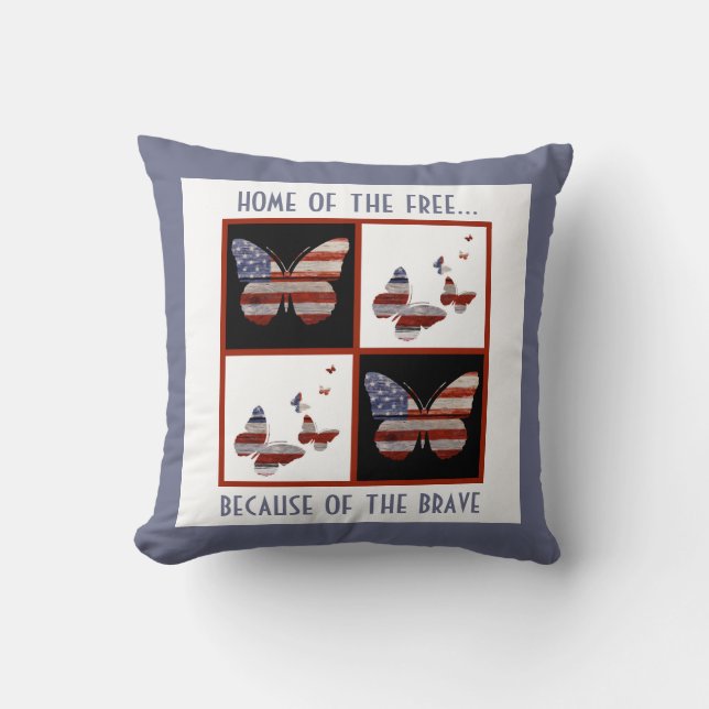 Coussin Accueil du Free : American Flag Butterflies (rw&b) (Recto)