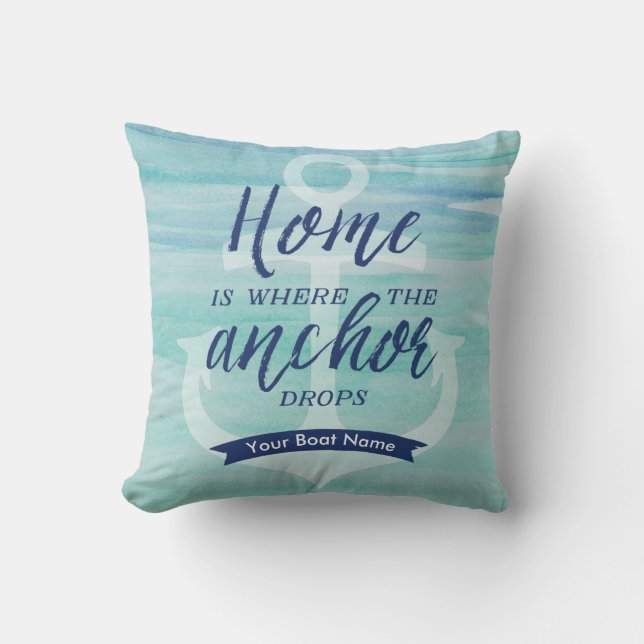 Coussin Accueil est l'endroit où l'Ancre chute - (Aqua gre (Recto)