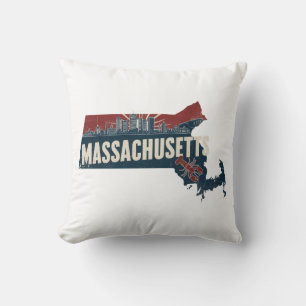 Coussin Accueil Etat Massachusetts de couleur rétro