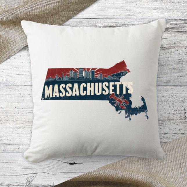 Coussin Accueil Etat Massachusetts de couleur rétro (Créateur téléchargé)