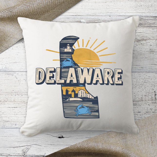 Coussin Accueil État Rétro Couleur Delaware (Créateur téléchargé)
