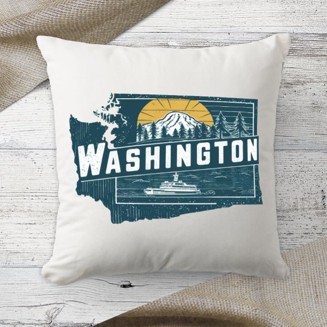 Coussin Accueil État Washington Retro Couleur (Créateur téléchargé)