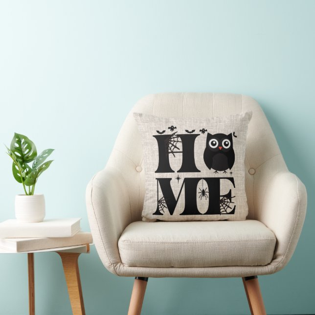 Coussin Accueil Hibou Spiderwebs Ghosts Burlap Halloween (Chaise)