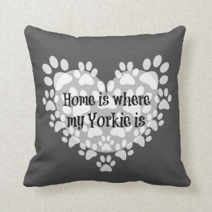 Coussin Accueil où mon Yorkie est cité