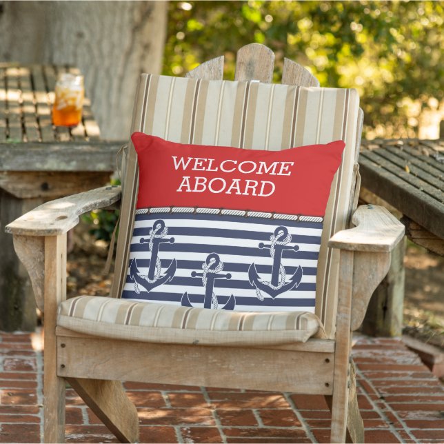 Coussin Accueil personnalisé à bord Ancres Motif de bandes (Chaise)