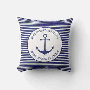 Coussin Accueil personnalisé À bord des bandes bleues d'an