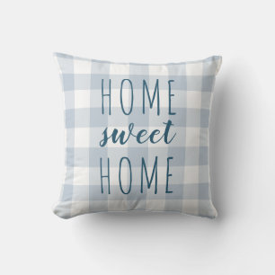 Coussin Accueil Sweet Home Ardoise Bleu et blanc En vichy