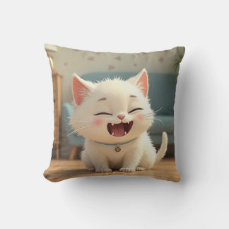 Coussin [Accueil&Vie] Joyeux et mignon chat blanc