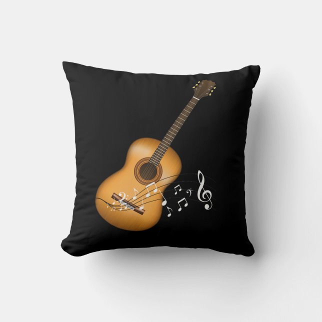 Coussin Acoustic Guitar Player Musical Notes Musicien d'ar (Recto)