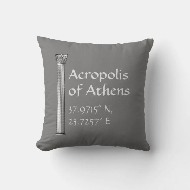 Coussin Acropole d'Athènes Latitude Longitude (Recto)