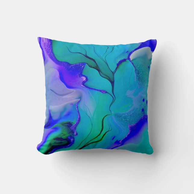 Coussin Acrylique Abstrait Creative Bleu, pourpre et vert (Recto)