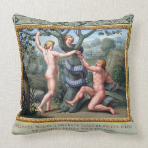 Coussin Adam et Ève avec le serpent, illustration de t