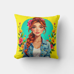 Coussin Ado fille esthétique - Portrait de dessin floral
