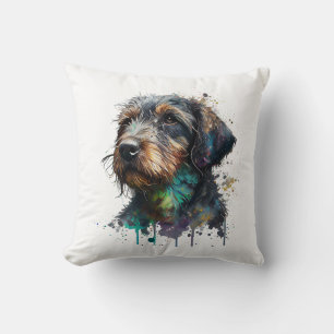Coussin Adorable À poils durs Dachshund Puppy aquarelle Ar