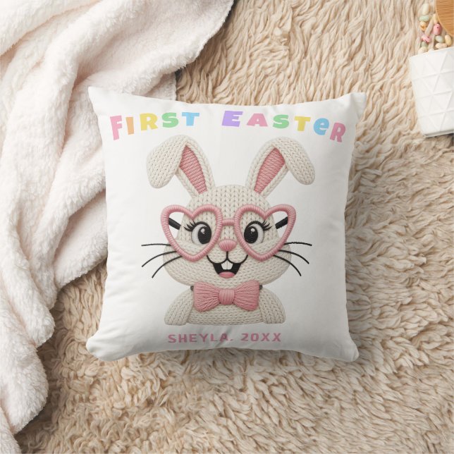 Coussin Adorable Baby Girl First Easter Bunny Name (Couverture)