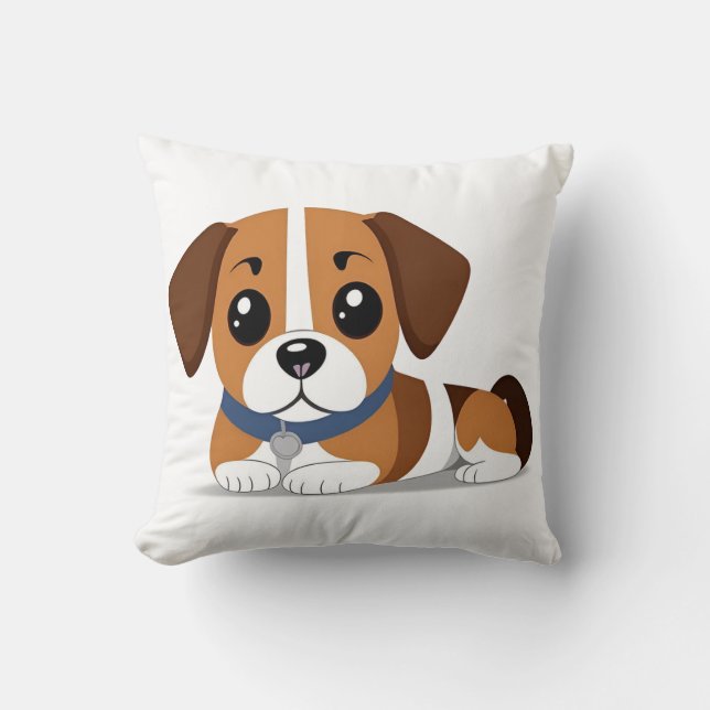 Coussin Adorable Beagle de caricature Chiot allongé vers l (Recto)
