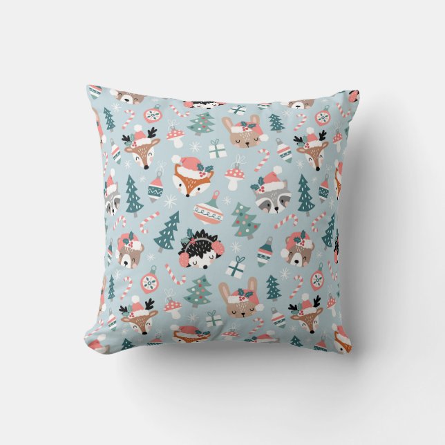 Coussin Adorable Bois Noël Animal Visages Motif (Recto)