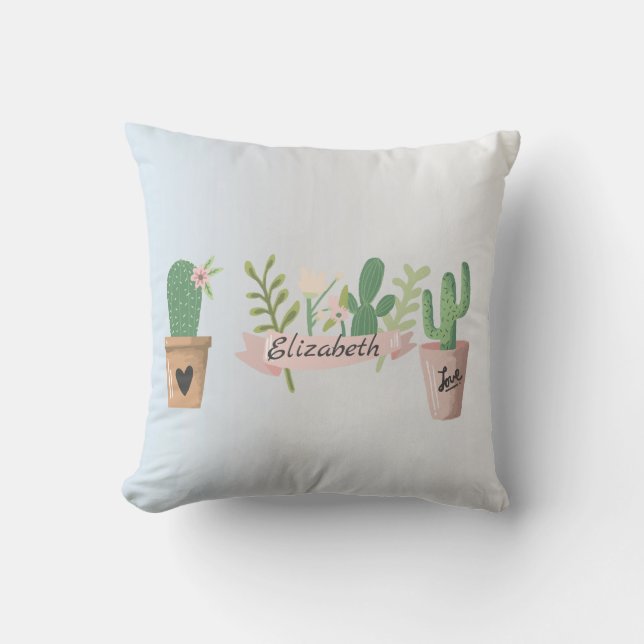 Coussin Adorable Cactus, Argent (Recto)