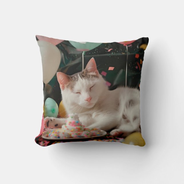Coussin Adorable Chat Anniversaire Design de fête (Recto)