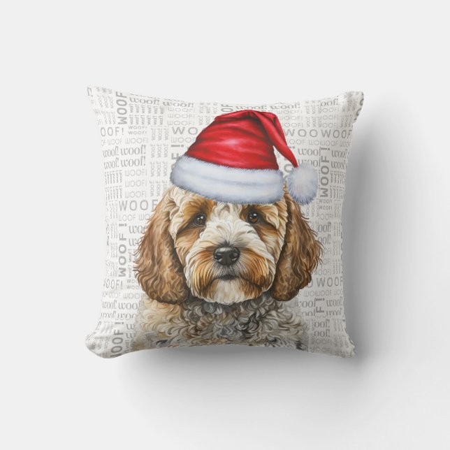 Coussin Adorable chien de Cockapo dans un Noël de chapeau  (Recto)