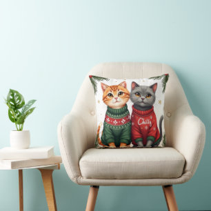 Coussin Adorable Christmas Cats in Sweaters Art