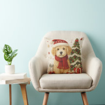 Adorable Christmas Puppy Throw Pillow 