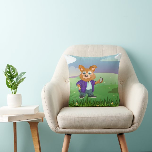 Coussin Adorable élève de chien de dessin animé en costume (Chaise)