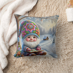 Coussin Adorable Gnome d'hiver dans un paysage hivernal co