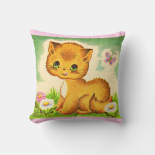 Coussin adorable imprimé de chaton aux yeux verts