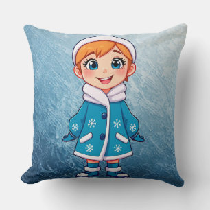 Coussin Adorable Jeune Fille des Neiges Souriant