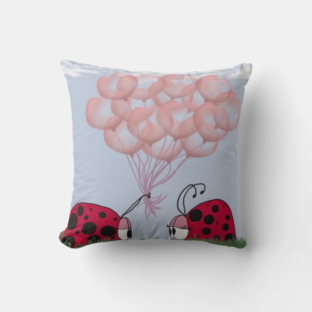 Coussin Adorable Ladybug Avec Joli Bouquet De Balloon Rose (Recto)